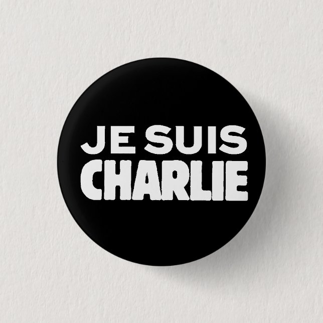 Je Suis Charlie-i förmiddagCharlie-Vit på svart Knapp (Framsida)