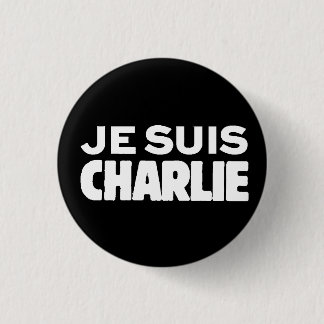 Je Suis Charlie-i förmiddagCharlie-Vit på svart Knapp