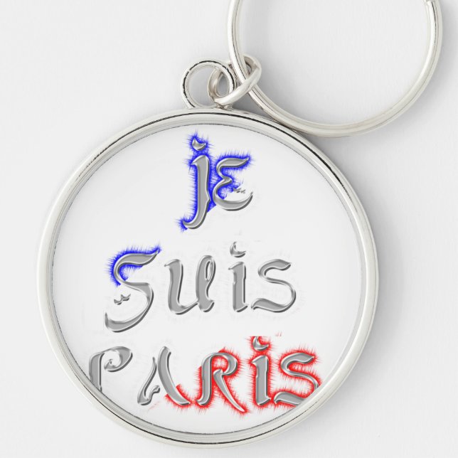 Je Suis Paris Art Print Rund Silverfärgad Nyckelring (Framsidan)