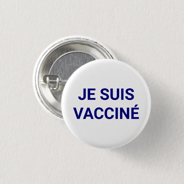 Je suis vacciné, blått och vitt språk i fransken knapp (Framsida & baksida)