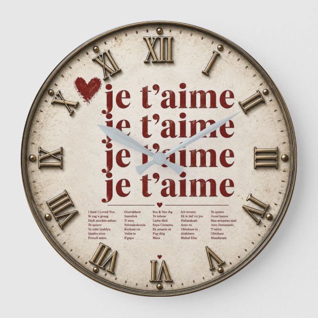 Je T’aime in Many Languages Romantic Stor Klocka (Framsida)