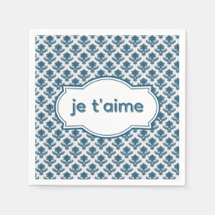 Je T'aime Elegant Fransk Gobeläng Blå Vit Pappersservett