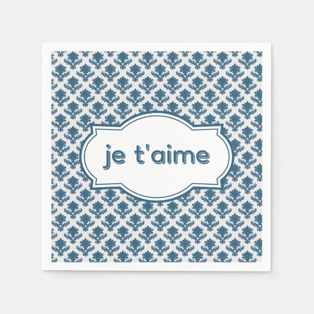 Je T'aime Elegant Fransk Gobeläng Blå Vit Pappersservett (Framsidan)