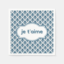 Je T'aime Elegant French Tapestry Blue White Pappersservett