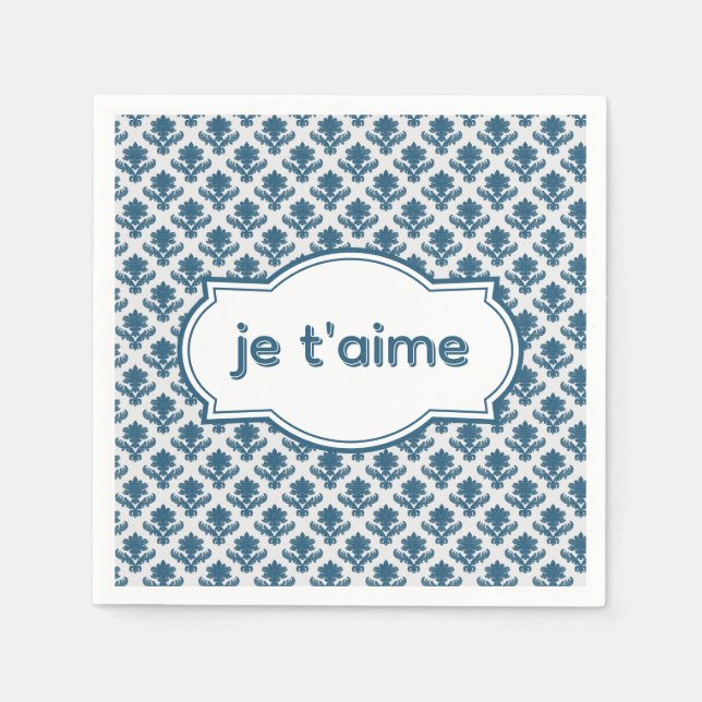 Je T'aime Elegant French Tapestry Blue White Pappersservett (Framsidan)