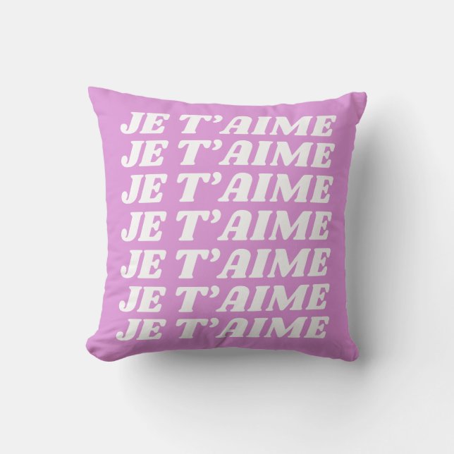Je T'aime | Fransk I Kärlek You | Cute Violet Rosa Kudde (Framsida)