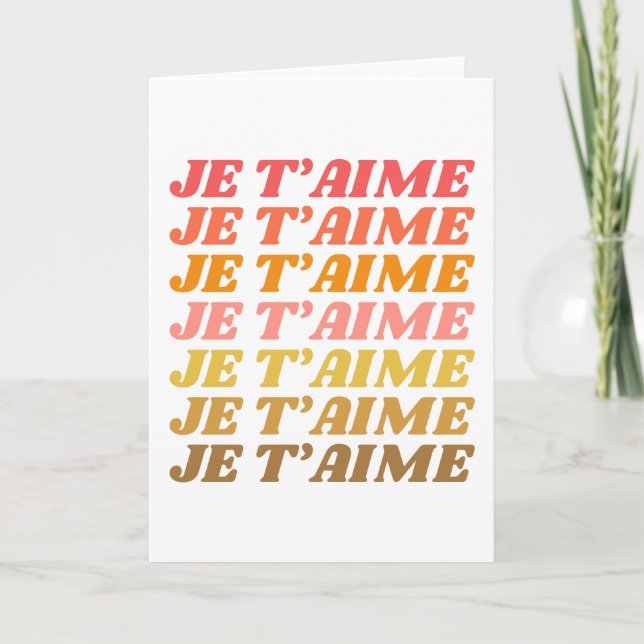 Je T'aime Fransk Kärlek som säger Retro Typography Kort (Framsida)