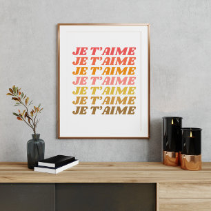 Je T'aime Fransk Kärlek som säger Retro Typography Poster