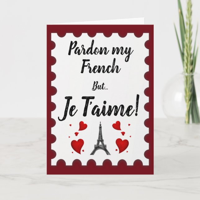 Je T'aime Fransk Valentine Card Kort (Framsida)