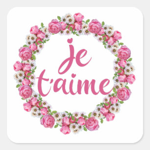 Je T'aime - jag Kärlek er - Fransk Ord Fyrkantigt Klistermärke