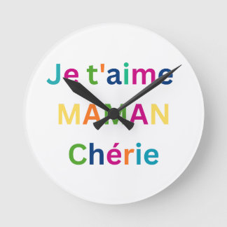 "Je t'aime MAMAN chérie" Cute Kids Wall Clock Rund Klocka