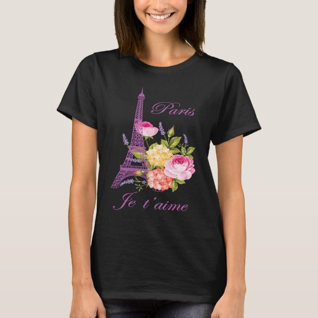 Je t'aime Paris France City of Love Eiffel Tower E T Shirt (Framsida)