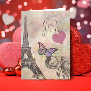 Je T'Aime Vintage Valentine Folate-Helgdag Card Helgkort