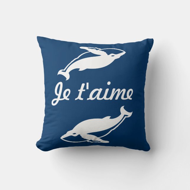 Je t'aime vita valar på blå kudde (Framsida)