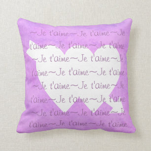 Je t'aime white HEARTS on LILA ROSA Kudde