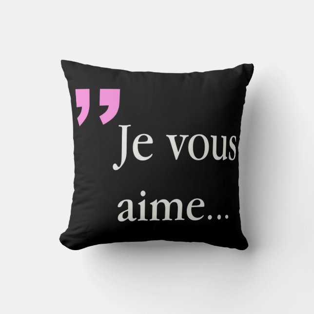 Je vous aime Valentine 2sided Black White Pillow Kudde (Framsida)
