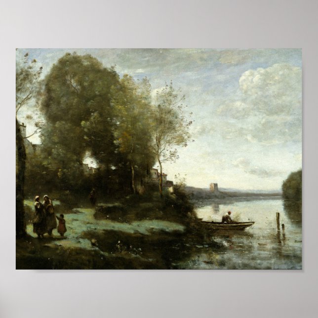Jean-Baptiste-Camille Corot - Floden med avrinning Poster (Framsidan)