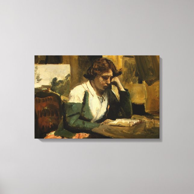 Jean-Baptiste-Camille Corot - Young Girl Reading Canvastryck (Framsida)