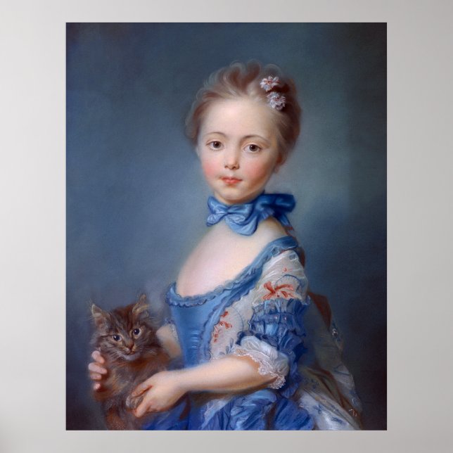 Jean-Baptiste Perronneau: flicka med Kitten Poster (Framsidan)