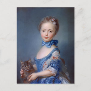 Jean-Baptiste Perronneau: Girl with Kitten Vykort