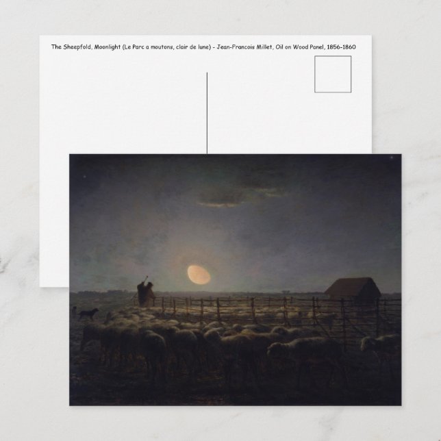 Jean-Francois Millet - Fårahage, Månsken 1860 Vykort (Fram/baksida)