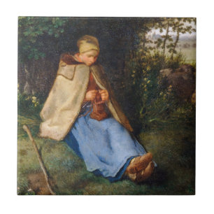 Jean-Francois Millet - Knitter Kakelplatta