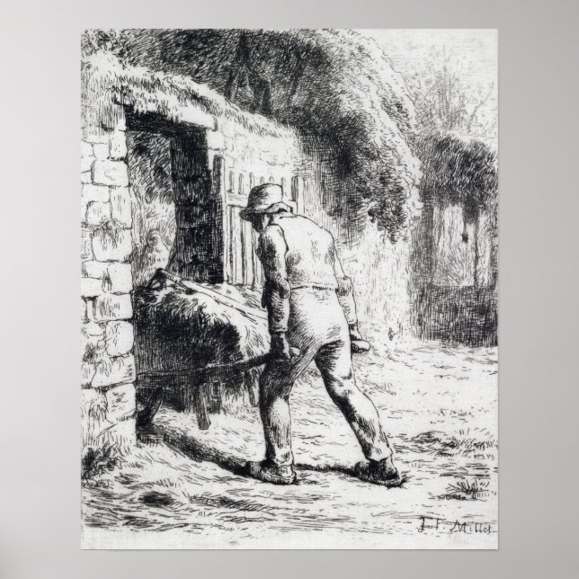 Jean-François Millet Man med en Wheelbarrow Poster (Framsidan)