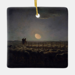 Jean-Francois Millet - Sheepfold, Moonlight 1860 Julgransprydnad Keramik