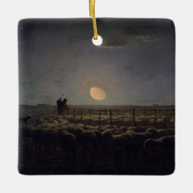 Jean-Francois Millet - Sheepfold, Moonlight 1860 Julgransprydnad Keramik (Framsida)