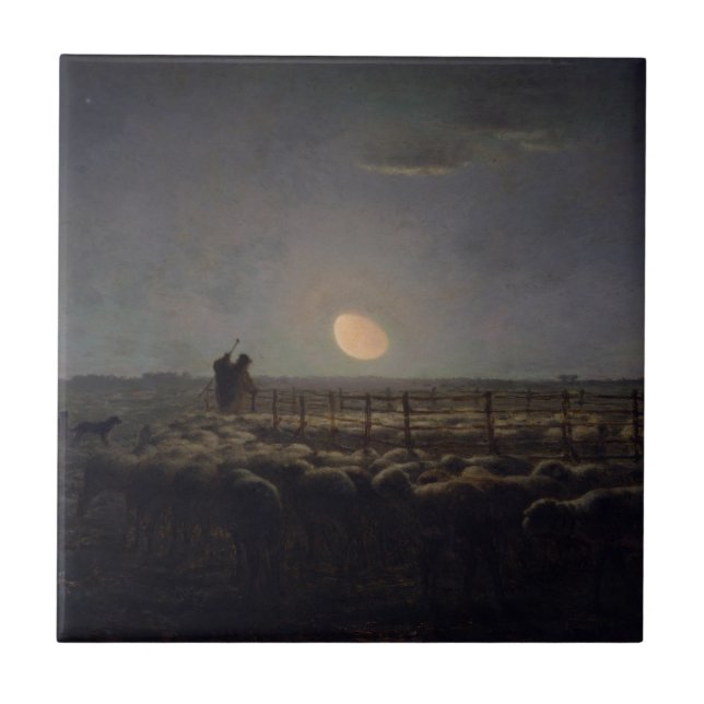 Jean-Francois Millet - Sheepfold, Moonlight 1860 Kakelplatta (Framsidan)