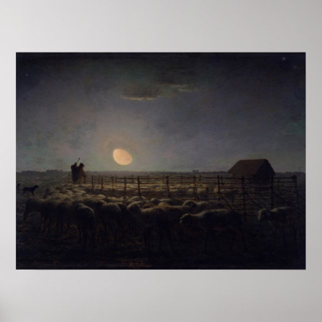 Jean-Francois Millet - Sheepfold, Moonlight 1860 Poster (Framsidan)