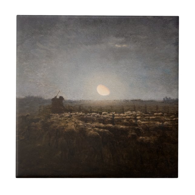 Jean-Francois Millet - Sheepfold, Moonlight 1872 Kakelplatta (Framsidan)