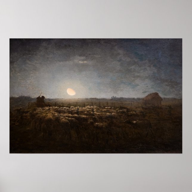 Jean-Francois Millet - Sheepfold, Moonlight 1872 Poster (Framsidan)