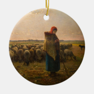 Jean-Francois Millet - Shepherdes och Flock 1863 Julgransprydnad Keramik