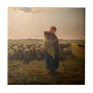 Jean-Francois Millet - Shepherdes och Flock 1863 Kakelplatta