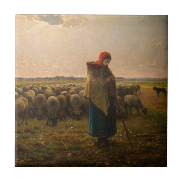 Jean-Francois Millet - Shepherdes och Flock 1863 Kakelplatta (Framsidan)