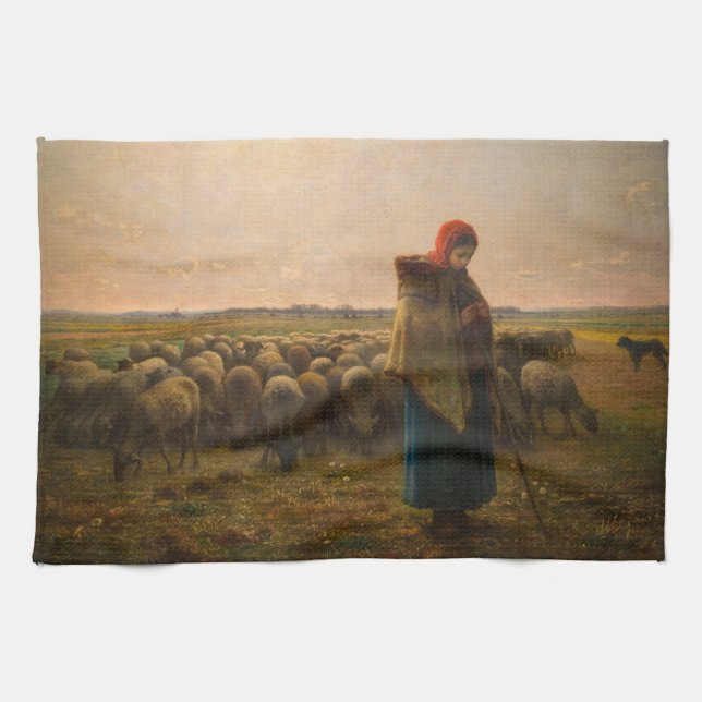 Jean-Francois Millet - Shepherdes och Flock 1863 Kökshandduk (Horisontell)