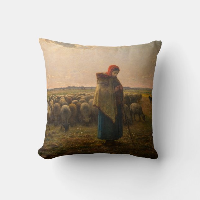 Jean-Francois Millet - Shepherdes och Flock 1863 Kudde (Framsida)