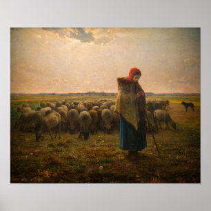 Jean-Francois Millet - Shepherdes och Flock 1863 Poster