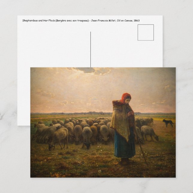 Jean-Francois Millet - Shepherdes och Flock 1863 Vykort (Fram/baksida)