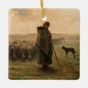 Jean-Francois Millet - Shepherdes och Flock 1865 Julgransprydnad Keramik