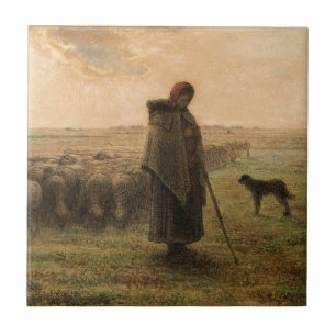 Jean-Francois Millet - Shepherdes och Flock 1865 Kakelplatta