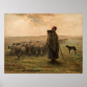 Jean-Francois Millet - Shepherdes och Flock 1865 Poster