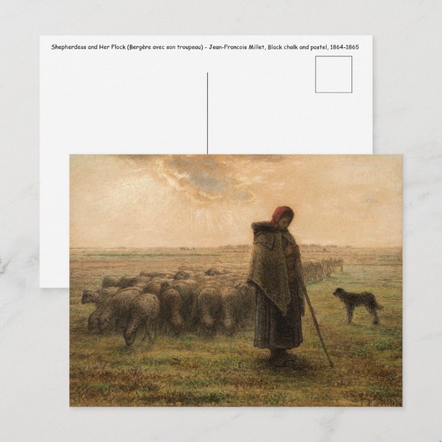 Jean-Francois Millet - Shepherdes och Flock 1865 Vykort (Fram/baksida)