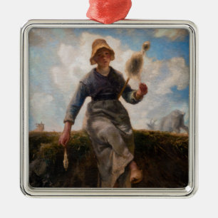 Jean-Francois Millet - Spinner Girl Julgransprydnad Metall