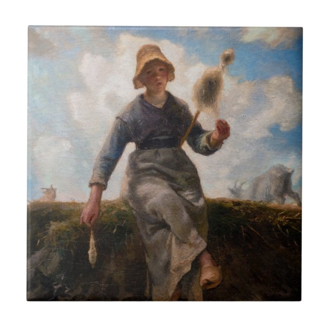 Jean-Francois Millet - Spinner Girl Kakelplatta (Framsidan)