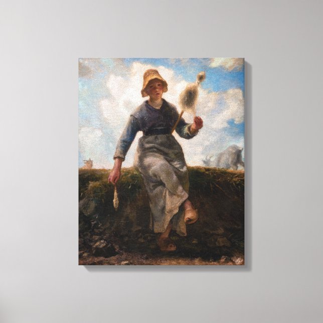 Jean-Francois Millet - Spinnflickan Canvastryck (Framsida)