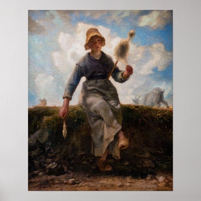 Jean-Francois Millet - Spinnflickan Poster (Framsidan)