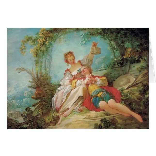 Jean-Honore Fragonard- de lyckliga älskarna Hälsningskort (Framsidan Horizontal)