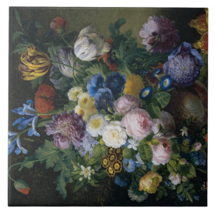 Jean-Pierre-Xavier Bidauld still Life with Tulips Kakelplatta